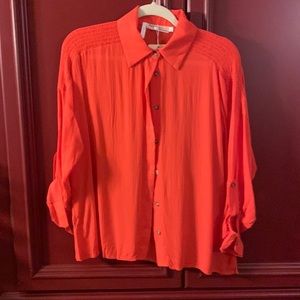 NEW w/ tags Tomato Red Blouse with smocking at shoulders